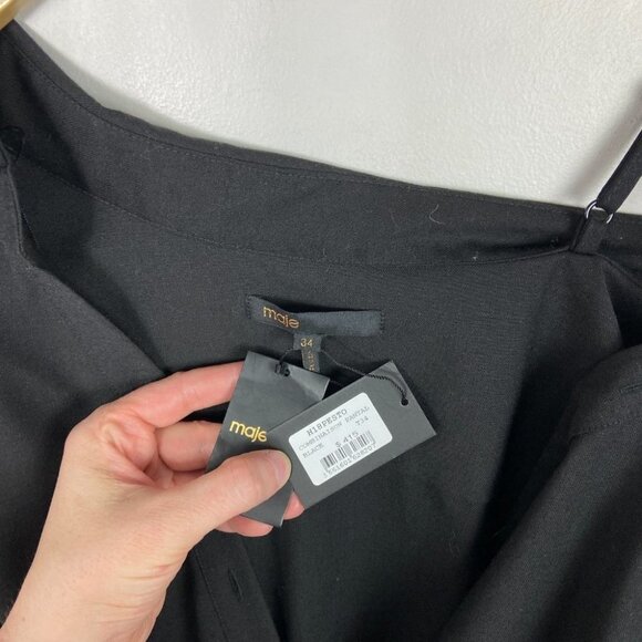 Nwt Maje Paris Jumpsuit Cold Shoulder Size 34 or XS Black Pockets Minimalist New - Picture 14 of 14